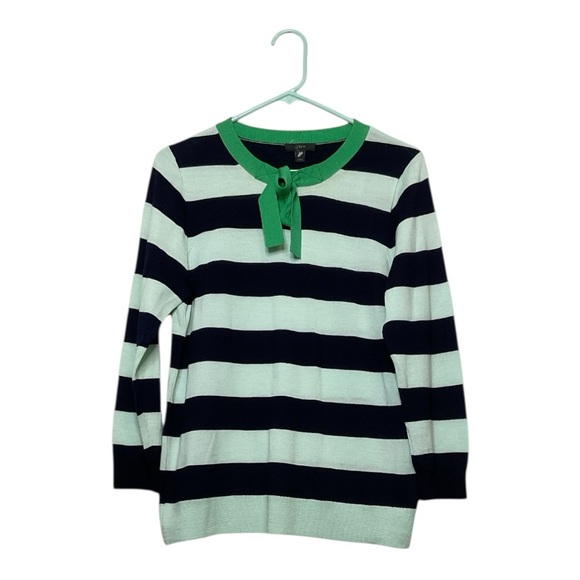 Women’s NWOT J.Crew Tippi Tie Neck Merino wool striped sweater, size large - Picture 1 of 4